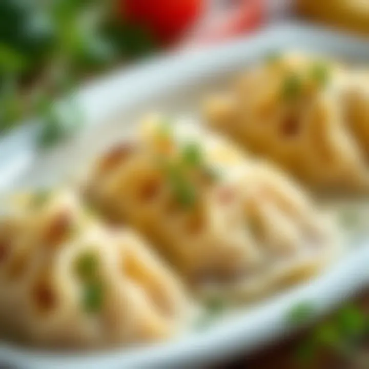 Authentic Uzbek Dumplings with Fresh Herbs Traditional Uzbek dumplings garnished with herbs