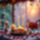 Romantic Valentine's Day Setting A romantic setting with candles and flowers for Valentine's Day celebration