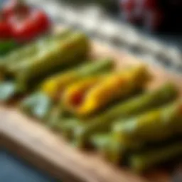 An assortment of grape leaves prepared for filling