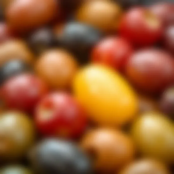 Close-up view of assorted olives showcasing their rich colors